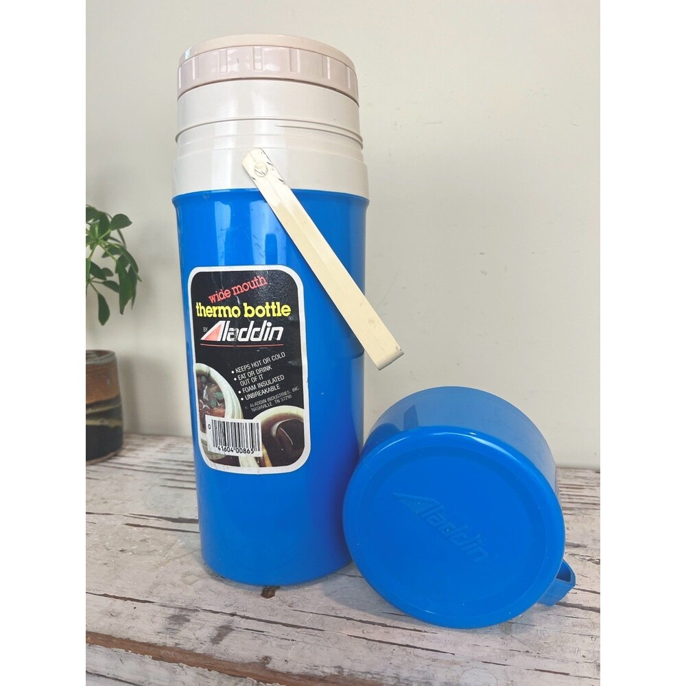 Vintage Aladdin Royal Blue Wide Mouth Thermo Bottle 1 Liter Thermos Retro GREAT